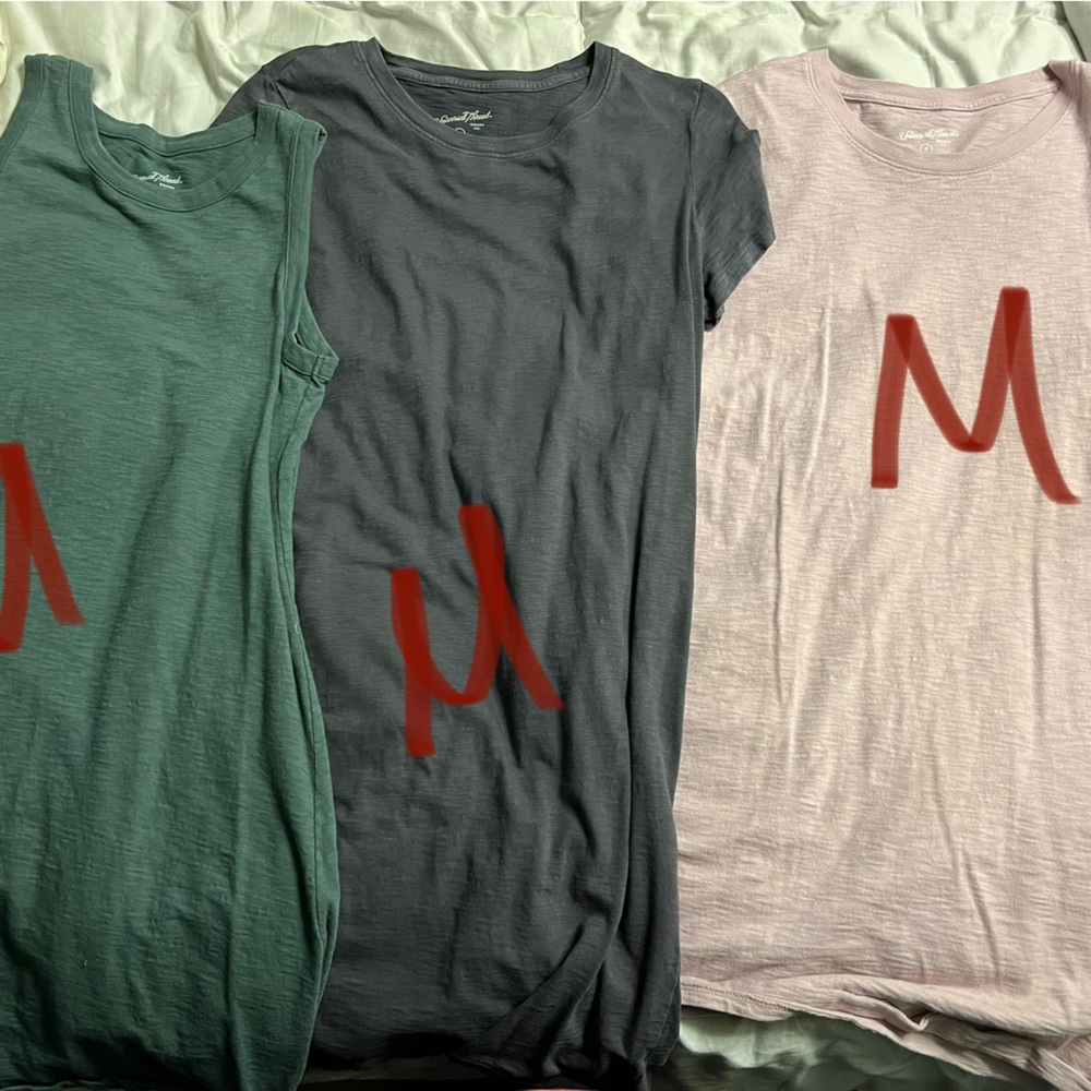 2 T-shirt dresses, size medium. 1 tank dress, size medium.